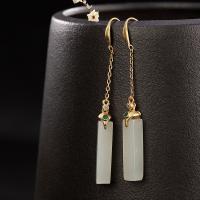 Fil d'argent Sterling Grâce Boucles d'oreilles, Argent sterling 925, avec Hetian Jade, Plaqué d'or, pour femme & avec strass Vendu par paire