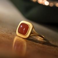 Anillo de Plata Ley, Plata de ley 925, con Yunnan Red Agate, chapado en oro real, ajustable & para mujer, 10x10mm,2mm, tamaño:8, Vendido por UD