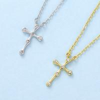 925 Sterling Silver Necklace, Cross, plated, rolo chain & for woman & with rhinestone Approx 17.7 Inch 