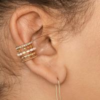 Boucle d'oreille de Clip en alliage de zinc, avec les perles en plastique & avec strass, doré, Vendu par PC