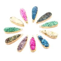 Ice Quartz Agate Pendants, with zinc alloy bail, Teardrop, gold color plated, random style 8~ 