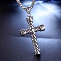 Men Necklace, Titanium Steel, Cross, for man, silver color 