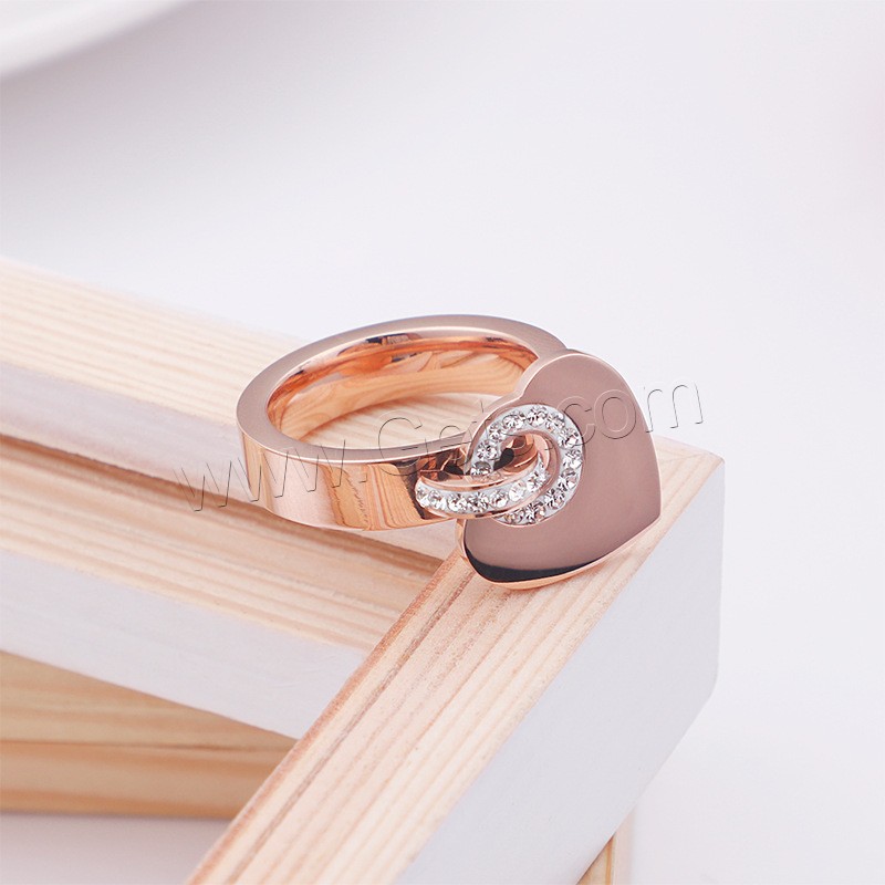 Titanium Steel Finger Ring, Heart, plated, different styles for choice & for woman & with rhinestone, more colors for choice, 5mm,16mm, Sold By PC