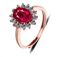 Cubic Zirconia anillo de dedo de plata esterlina, Plata de ley 925, con Corindón, chapado en color rosa dorada, Ajustable & pulido & micro arcilla de zirconia cúbica & para mujer, Rojo, 8x6mm,2mm, Vendido por UD