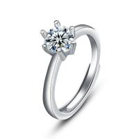 Cubic Zirconia anillo de dedo de plata esterlina, Plata de ley 925, chapado en platina real, Ajustable & micro arcilla de zirconia cúbica & para mujer, plateado, 6mm, Vendido por UD