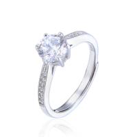 Cubic Zirconia anillo de dedo de plata esterlina, Plata de ley 925, pulido, Ajustable & micro arcilla de zirconia cúbica & para mujer, plateado, 6mm,1mm, Vendido por UD