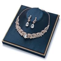 ensembles de bijoux de mode en alliage zinc, alliage de zinc, boucle d'oreille & collier, Plaqué de couleur d'or rose, 2 pièces & pour femme & avec strass, couleur métallique plaquée Environ 18.11 pouce, Vendu par fixé