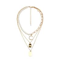 Fashion Multi Layer Necklace, Zinc Alloy, with Gemstone & Plastic Pearl, with 2.76 inch extender chain, KC gold color plated, for woman & multi-strand, metallic color plated Approx 19.68 Inch 