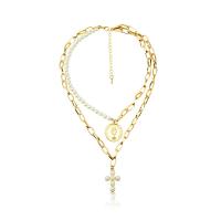 Fashion Multi Layer Necklace, Zinc Alloy, with Plastic Pearl, with 2.76 inch extender chain, plated, for woman & multi-strand Approx 18.9 Inch 