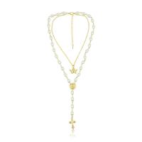 Collar Multi de la capa, aleación de zinc, con Perlas plásticas, con 2.76 inch extender cadena, chapado en oro KC, para mujer & multi-hilera, chapado en color metálico, longitud:aproximado 18.9 Inch, Vendido por Sarta