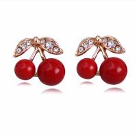 Zinc alliage strass Stud Earring, alliage de zinc, cerise, Placage de couleur d'or, pour femme & avec strass, rouge Vendu par paire