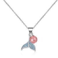 Zirkonia Mikro pflastern Messinghalsketten, Messing, mit Strawberry Quartz, mit Verlängerungskettchen von 1.4inch, platiniert, Rolo Kette & Micro pave Zirkonia & für Frau, 21mm, Länge:ca. 15.7 ZollInch, verkauft von Strang