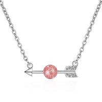 Zirkonia Mikro pflastern Messinghalsketten, Messing, mit Strawberry Quartz, mit Verlängerungskettchen von 1.4inch, Pfeilspitze, platiniert, Rolo Kette & Micro pave Zirkonia & für Frau, Rosa, 24x6mm, Länge:ca. 15.7 ZollInch, verkauft von Strang