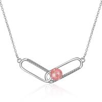 Zirkonia Mikro pflastern Messinghalsketten, Messing, mit Strawberry Quartz, mit Verlängerungskettchen von 1.4inch, platiniert, Rolo Kette & Micro pave Zirkonia & für Frau, Rosa, 36x8mm, Länge:ca. 15.7 ZollInch, verkauft von Strang