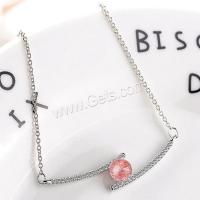 Zirkonia Mikro pflastern Messinghalsketten, Messing, mit Verlängerungskettchen von 1.4inch, platiniert, Rolo Kette & Micro pave Zirkonia & für Frau, Rosa, 40x8mm, Länge:ca. 15.7 ZollInch, verkauft von Strang