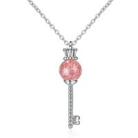 Zirkonia Mikro pflastern Messinghalsketten, Messing, mit Strawberry Quartz, mit Verlängerungskettchen von 1.4inch, Schlüssel, platiniert, Rolo Kette & Micro pave Zirkonia & für Frau, Rosa, 6x24mm, Länge:ca. 15.7 ZollInch, verkauft von Strang