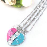 Zinc Alloy Necklace, with 2.8inch extender chain, Heart, platinum color plated, three pieces & for children & ball chain & with letter pattern & enamel Approx 16.4 Inch 