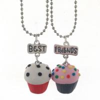 Zinc Alloy Necklace, with Polymer Clay, Cake, platinum color plated, 2 pieces & for children & ball chain & with letter pattern Approx 17.7 Inch 