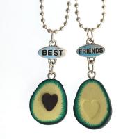 Zinc Alloy Necklace, with Polymer Clay, Avocado, platinum color plated, 2 pieces & for children & ball chain & with letter pattern Approx 17.7 Inch 