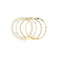 Moda pulseras de la aleación de Zinc, con Perlas plásticas, chapado en oro KC, 4 piezas & para mujer, chapado en color metálico, longitud:aproximado 7.09 Inch, Vendido por UD