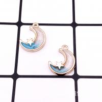 Zinc Alloy Enamel Pendants, Moon and Star, gold color plated, gradient color & DIY 