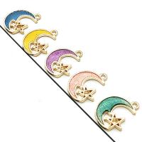 Zinc Alloy Enamel Pendants, Moon and Star, gold color plated, DIY 