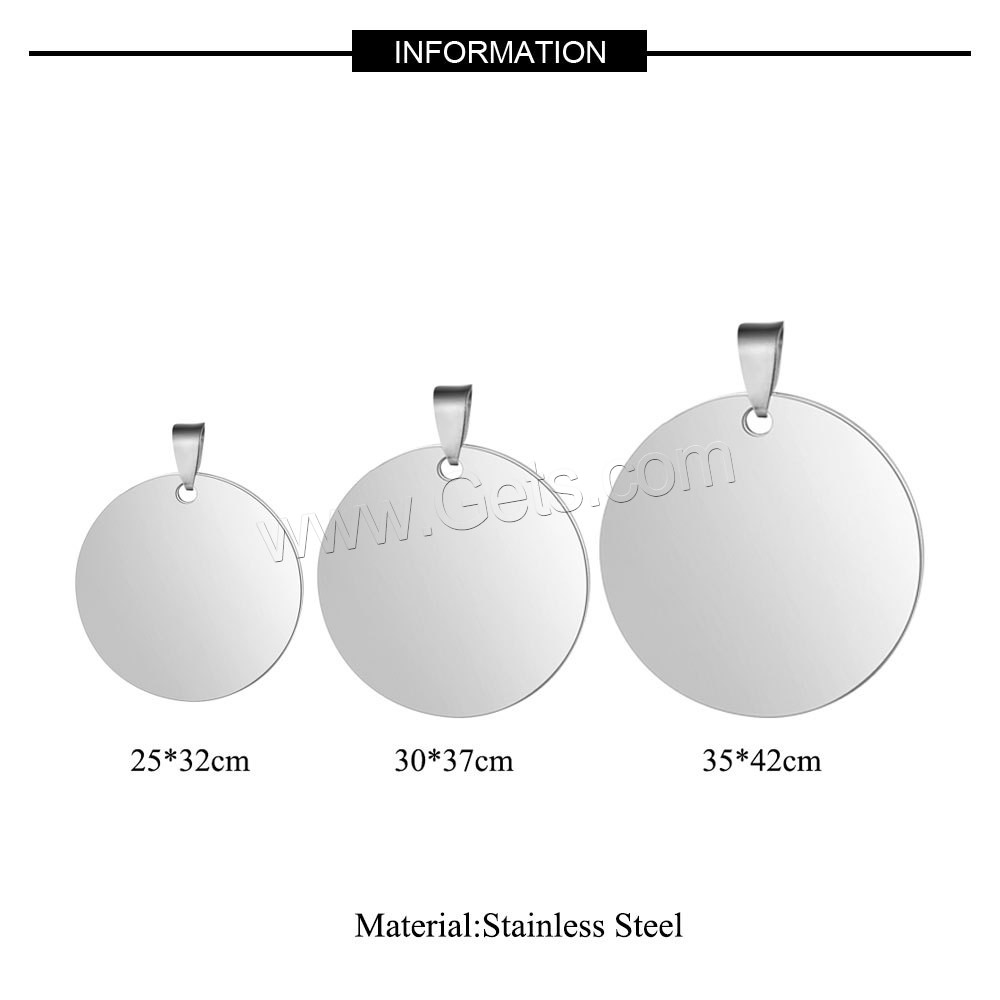 Stainless Steel Tag Charm, Flat Round, plated, DIY & different size for choice, more colors for choice, 3PCs/Bag, Sold By Bag