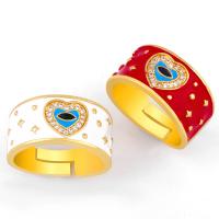 Cubic Zirconia Micro Pave Brass Finger Ring, Evil Eye, 18K gold plated, adjustable & micro pave cubic zirconia & for woman & enamel 