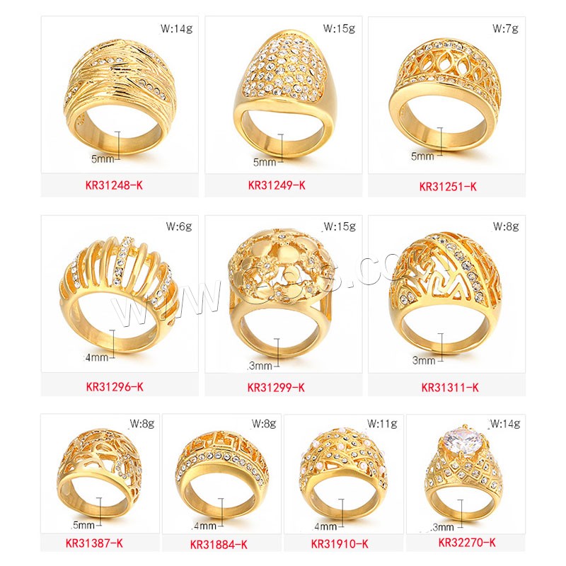 Strass Edelstahl Fingerring, 18 K vergoldet, verschiedene Größen vorhanden & verschiedene Stile für Wahl & für Frau & mit Strass, keine, verkauft von PC