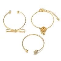 Moda pulseras de la aleación de Zinc, brazale & pulsera, con 2.6inch extender cadena, chapado en color dorado, tres piezas & cadena oval & para mujer & con diamantes de imitación, Vendido por Set