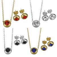 Fashion Stainless Steel Jewelry Sets, Stud Earring & necklace, with Resin, plated, 2 pieces & fashion jewelry & for woman 1.5mm,9mm .2 Inch 