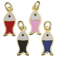 Enamel Brass Pendants, Fish, gold color plated, DIY Approx 3.5mm 