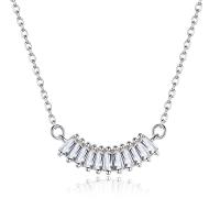 Sterling Silver Jewelry Necklace, 925 Sterling Silver, with 1.9in extender chain, plated, fashion jewelry & for woman & with rhinestone 16mm .7 