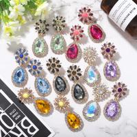 Zinc Alloy Rhinestone Drop Earring, with Gemstone, Teardrop, plated, fashion jewelry & for woman 