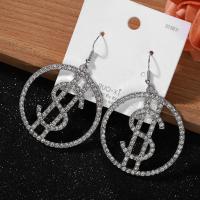 Zinc Alloy Rhinestone Drop Earring, with Rhinestone, Dollar Sign, silver color plated, fashion jewelry & Korean style & for woman 