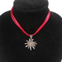 Zinc Alloy Necklace, with Silk Linen & Rhinestone, Unisex, red, 450mm 