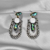 Zinc Alloy Drop Earring, plated, fashion jewelry & for woman & with rhinestone, green, nickel, lead & cadmium free 