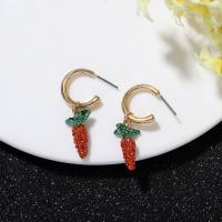 Zinc Alloy Drop Earring, Carrot, plated, fashion jewelry & for woman & with rhinestone, red, nickel, lead & cadmium free 