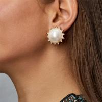 Pendientes de Perno de Aleación de Zinc, con Perlas plásticas, chapado, Joyería & para mujer, libre de níquel, plomo & cadmio, Vendido por Par