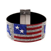 Unisex Armband, Strass, mit Stoff, Handy USA Flagge Muster, gemischte Farben, 190x35mm, Länge:ca. 7.48 ZollInch, verkauft von Strang