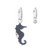 Asymmetric Earrings, Brass, Seahorse, plated, micro pave cubic zirconia & for woman, blue 