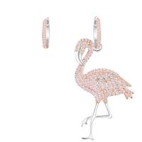 Asymmetric Earrings, Brass, Bird, plated, micro pave cubic zirconia & for woman, pink, nickel, lead & cadmium free 