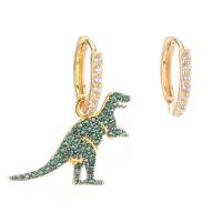 Asymmetric Earrings, Brass, Dinosaur, gold color plated, micro pave cubic zirconia & for woman 