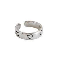 Plata de ley 925 Anillo de dedo Cuff, chapado en color de plata antigua, Estilo coreano & con patrón de corazón & ajustable & para mujer, 5mm, 16.5mm, tamaño:4.5, Vendido por UD