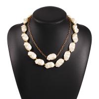 Zinc Alloy Necklace, with Plastic Pearl, with 2.76 inch extender chain, 18K gold plated, 2 pieces & for woman, white Approx 17.32 Inch 