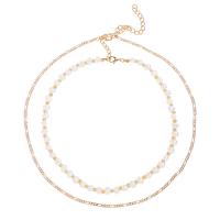 Collier de mode Multi couche, alliage de zinc, collier, avec perle de plastique, Placage, 2 pièces & bijoux de mode & pour femme, protéger l'environnement, sans nickel, plomb et cadmium, Vendu par fixé