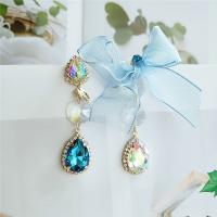 Zinc Alloy Drop Earring, fashion jewelry & for woman & with rhinestone, green 