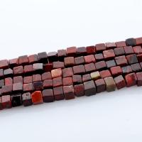 Jaspis Brekzien Perlen, Jaspis Brecciated, Quadrat, poliert, DIY & verschiedene Größen vorhanden, rot, 4x4mm, Länge:ca. 15.4 ZollInch, 2SträngeStrang/Tasche, 98PCs/Strang, verkauft von Tasche