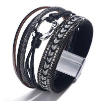 PU Leather Cord Bracelets, with Zinc Alloy, Unisex & woven pattern & with rhinestone & multi-strand Approx 7.48 Inch 