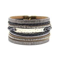 PU Leather Cord Bracelets, with Zinc Alloy, woven pattern & for woman & with rhinestone & multi-strand Approx 7.48 Inch 